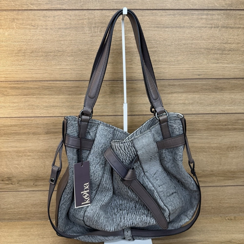 Kooba Gray Slouchy Leather Hobo Shoulder Bag Large Purse Y2K Boho Tote NWT